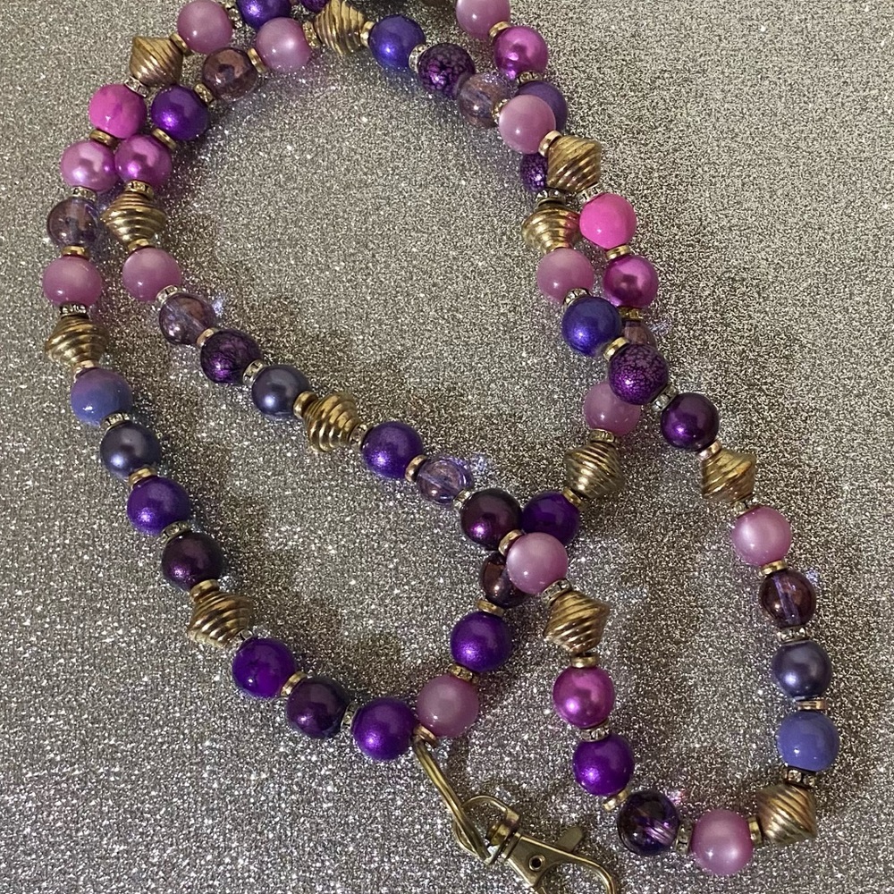 Purple glass beaded lanyard